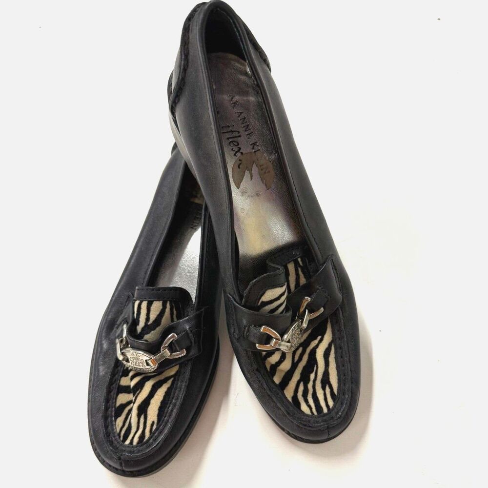 Anne Klein iFlex Lyndsy Leather Loafers Zebra Print Women's Shoes Size 5 1/2